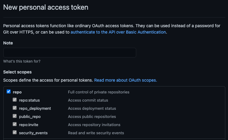 在 GitHub 上创建新的个人访问令牌